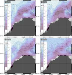 4 days of mixed layer depth maps off Waihau Bay